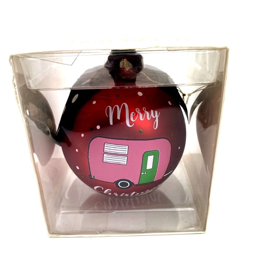 Simply Southern Preppy Ornaments RV Camper Trailer Round Christmas Red NIB